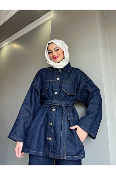 MyZesa Bottom Top Button Set Tie-Detail Denim Set