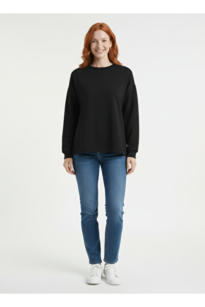 Neden Tekstil Women's Black Basic Knit Sweater - Relaxed Fit, Round Neck