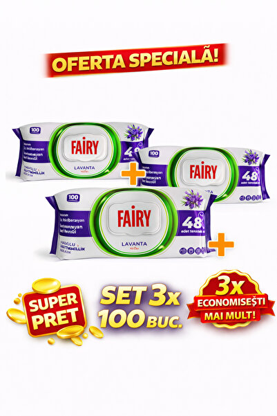 Fairy Set 3 × Șervețele Umede mov – Curățare Rapidă pentru Multiple Suprafețe