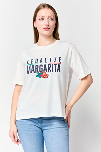 Undiz Women Crew Neck Short Sleeve Graphic Print T-Shirt, White