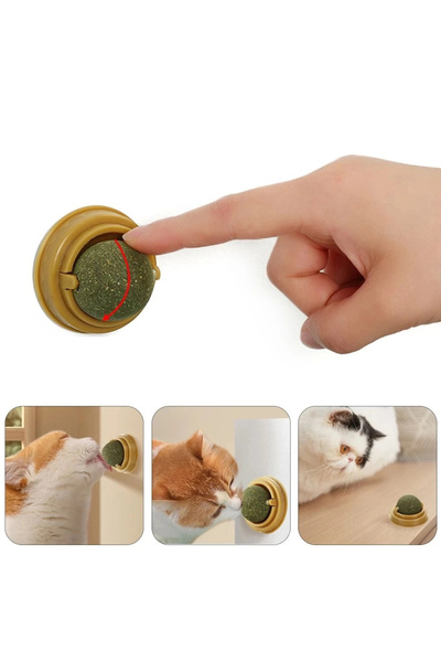 Epilons Wall-Sticking Rotating Catnip Cat Play Ball Natural Cat Toy