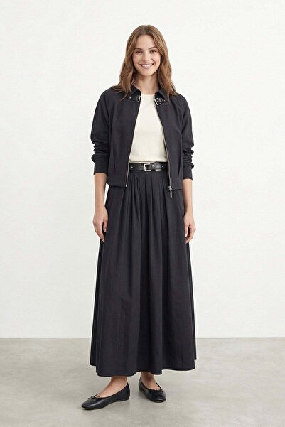 Soul Women's Belt Piece Long Woven Skirt – 32453Etk - Black