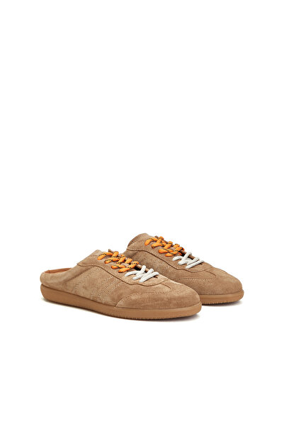 Dıvarese Bej Sneaker Görünümlü Kadın Deri Terlik