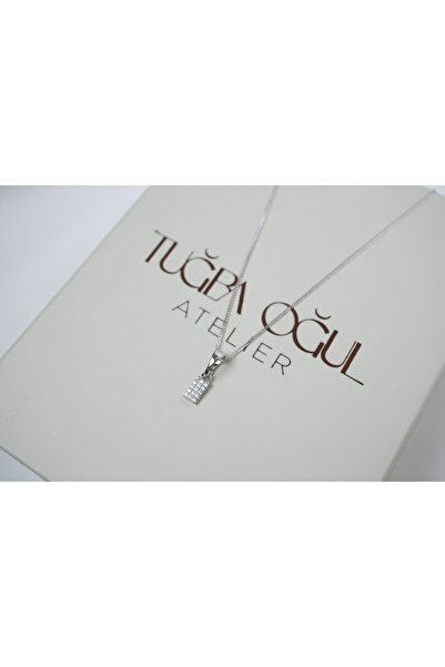 ATELİER TUĞBA Mkol009 Baget Stone Minimal Necklace Silver