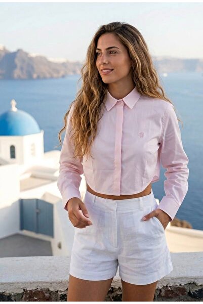 YusGos Women's Cotton Satin Premium Cropped Shirt with Front Placket