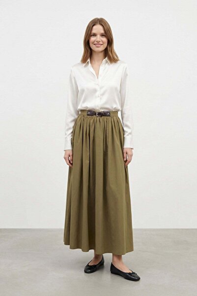 Soul Women's Belt Piece Long Woven Skirt – 32453Etk - Khaki