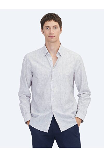 Kip Light Navy Blue Plain Regular Fit Woven Casual Cotton Blend Shirt