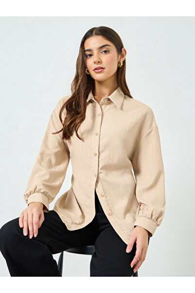 Take Two By Styli Beige Textured Long Sleeve Shirt
