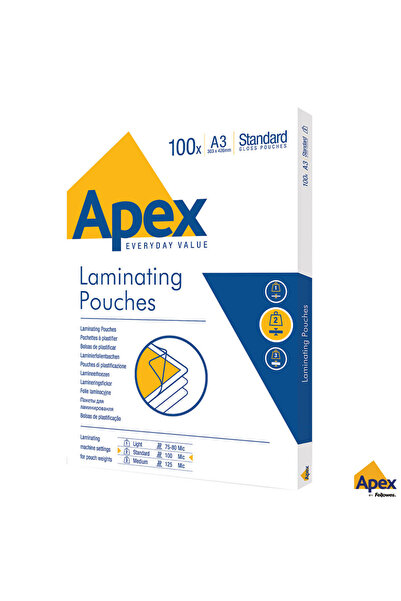 Fellowes Set de 100 de folii de laminare APEX, format A3, 100 microni, finisa...