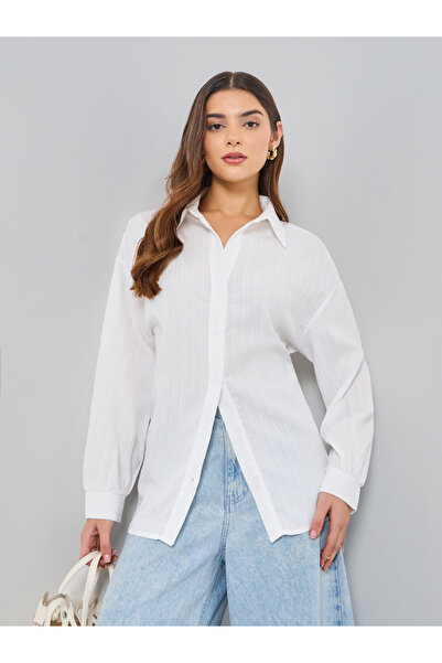 Take Two By Styli White Texture Long Sleeve Shirt