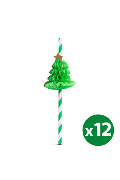 FAMİLY Paper straws - 3D pine wood - 197 x 6 mm - 12 pieces / pack