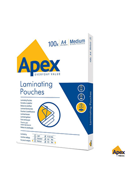 Fellowes Set of 100 APEX laminating pouches, A4 format, 125 microns, glossy f...