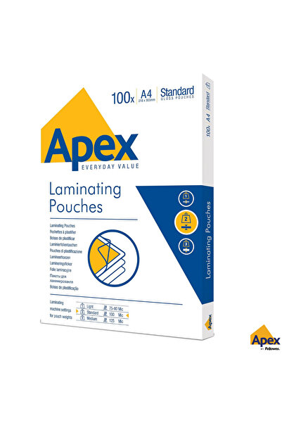 Fellowes Set of 100 APEX laminating pouches, A4 format, 100 microns, glossy f...