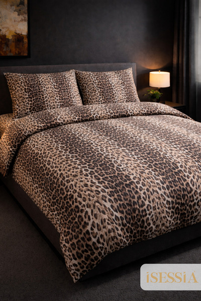 Isessia Allura Leopard Double Fitted Sheet Pack Duvet Cover Set