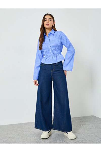 Take Two By Styli قميص أزرق مخطط ومُجمّع