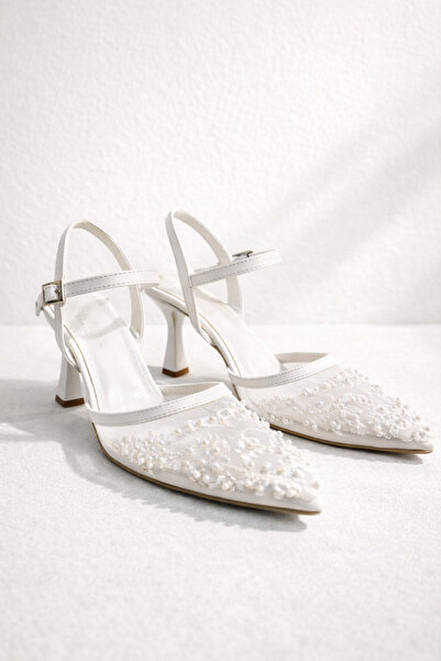 Parıltı Parla Women's White Pearl t Sheer t Tulle Pointed Toe Ankle t Buckled...