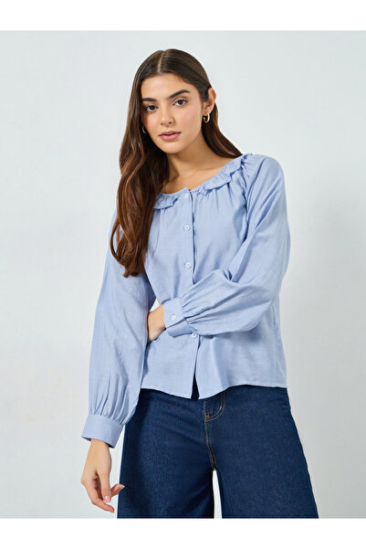 Take Two By Styli Light Blue Ruffled Long Sleeve Top