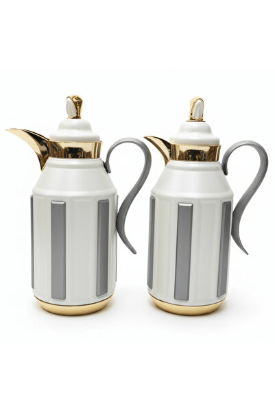 FURSAN Premium 2-Piece Vacuum Flask Set 1+1 L White & Gold with Grey Accent M...