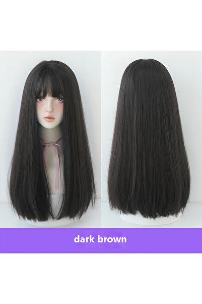 BSMBIOO Long, straight black hair with natural, tousled fringe all over