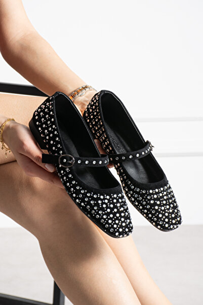 Parparastil Cellyn Women's Stone Embellished B Ballet Flats Shoes with Ankle ...