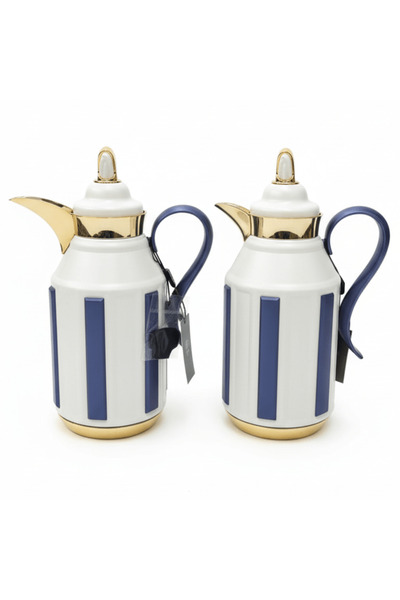 FURSAN Premium 2-Piece Vacuum Flask Set 1+1 L White & Gold with Blue Accent M...