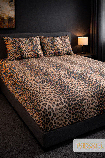 Isessia Allura Leopard Double Fitted Sheet Set