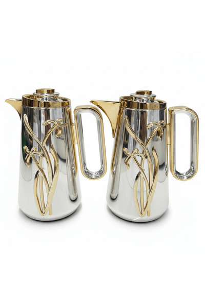 FURSAN Luxury 2-Piece Vacuum Flask Set 1+1 L Silver with Gold Finish