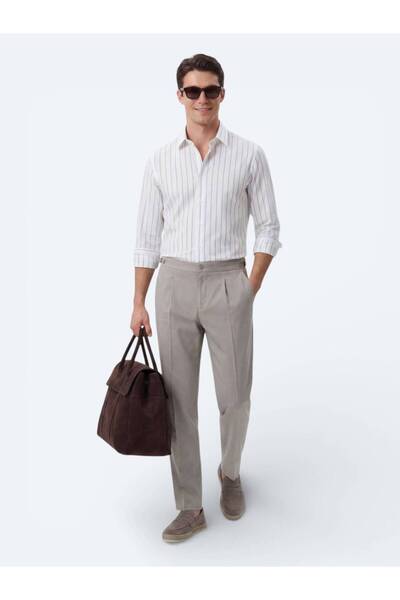 Kip White Striped Regular Fit Woven Casual Cotton Blended Shirt