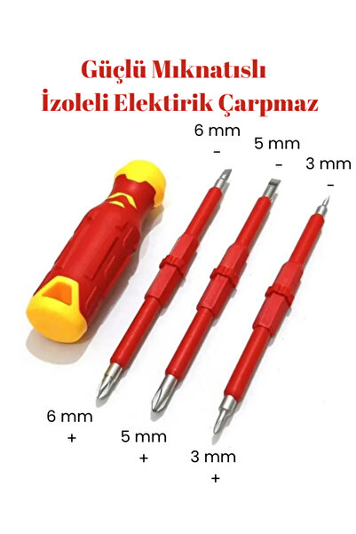 mucit home 4 Parça İzoleli Elektrikçi Tornavida Seti Mıknatıslı Yıldız Düz To...