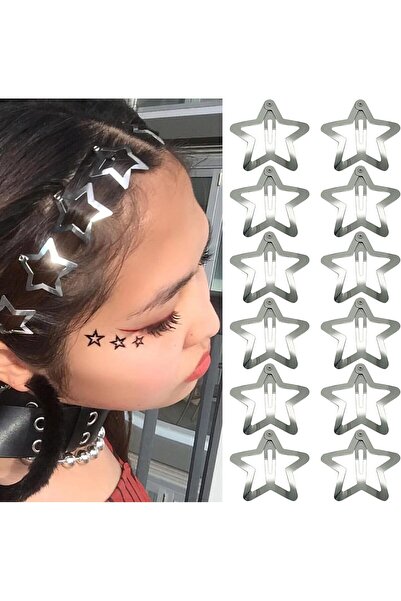 Arabest 12Pcs Star Hair Clip Snap Buckle Anti-slip Girl for Y2K Silver Metal ...