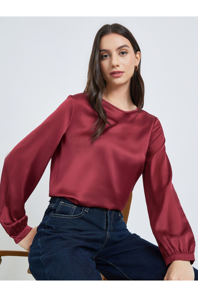 Take Two By Styli Burgundy Solid Long Sleeve Top