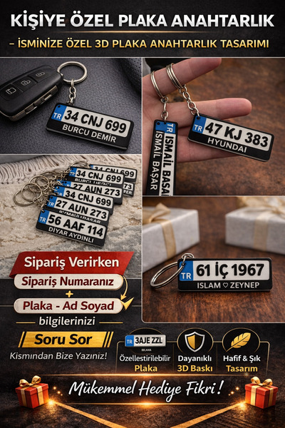 BERA3D Kişiye Özel Plaka Anahtarlık – İsim ve Plaka Yazılı 3D Baskı Anahtarlık