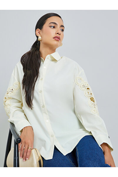Styli Beige Embroidery Detail Long Sleeve Shirt
