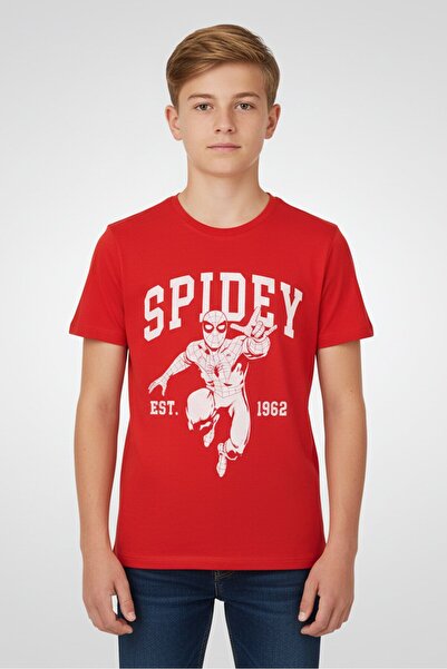 Marvel تي شيرت سبايدرمان للأطفال بأكمام قصيرة، أحمر