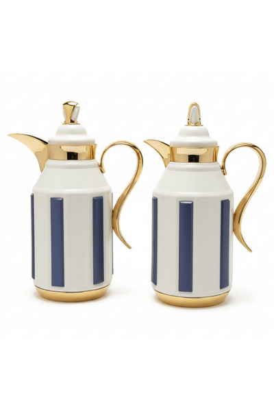 FURSAN Premium 2-Piece Vacuum Flask Set 1+1 L White & Gold with Blue Accent M...