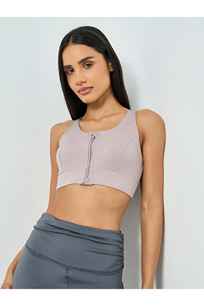 Styli Pink Front Zip-Up Cross Back Sports Bra - High Support
