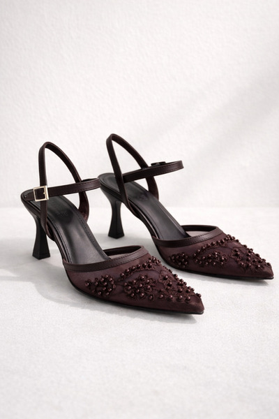 Parıltı Parla Women's Bitter Brown Pearl t Sheer t Tulle Pointed Toe Ankle t ...