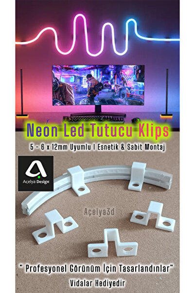 açelya3d Neon Led Tutucu Klips 5-6x12mm Vidalı Duvar Bağlantı Montaj Aparatı ...