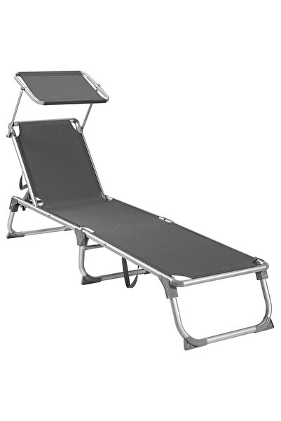 SONGMICS Folding Sun Lounger with Parasol, Adjustable in 4 Positions, Max 150...