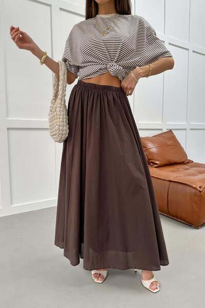 mylove تنورة مبطنة بخصر مطاطي باللون البني