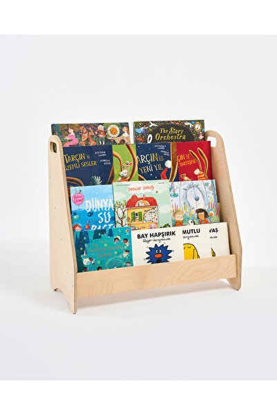 Muyuru Montessori Huş Ahşap Çocuk Kitaplığı 4 Raflı