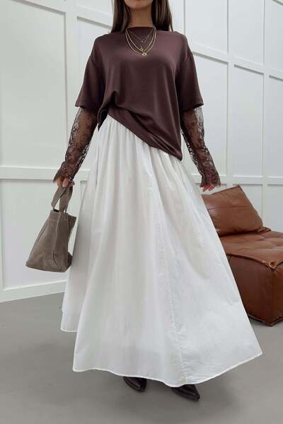 mylove تنورة مبطنة بخصر مطاطي باللون الأبيض