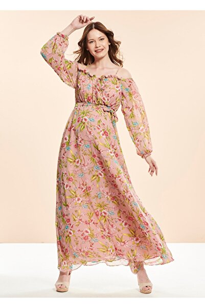 Empressco Çiçek Desenli Uzun Şifon Hamile Elbisesi, Şık ve Rahat Günlük Kombin