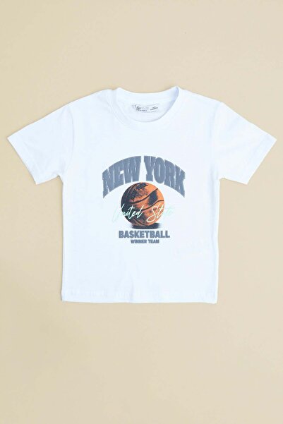 Fulla Moda Μπλουζάκι για αγόρια με στάμπα μπάσκετ και λαιμόκοψη ποδηλάτου