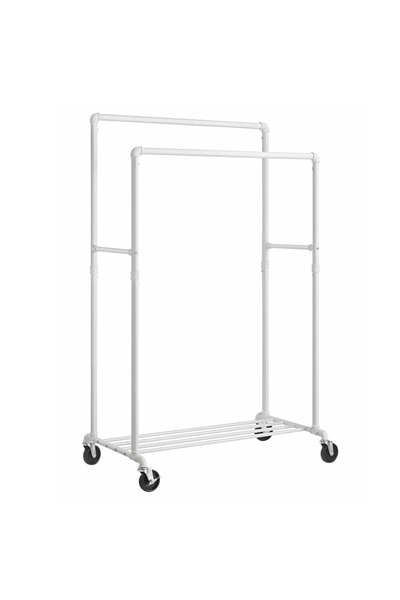 SONGMICS Clothes Rack with 2 Bars and Shelf, with Wheels, Metal Frame, 100x59...