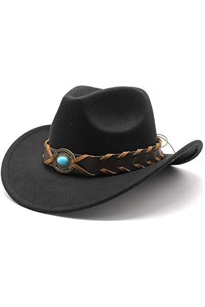 Arabest Western Cowboy Hat, Felt Wide Brim Flat Top Roll Up Retro Fedora with...
