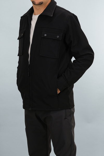 Souris Men's Black Softshell Jacket Slim Fit Zippered Pocket Detailed Transitional