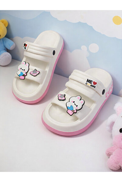 Take Two By Styli Kids Pink Graphic Charms Slides