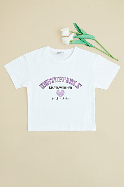 Fulla Moda Unstoppable Printed Girls Cropped T-Shirt