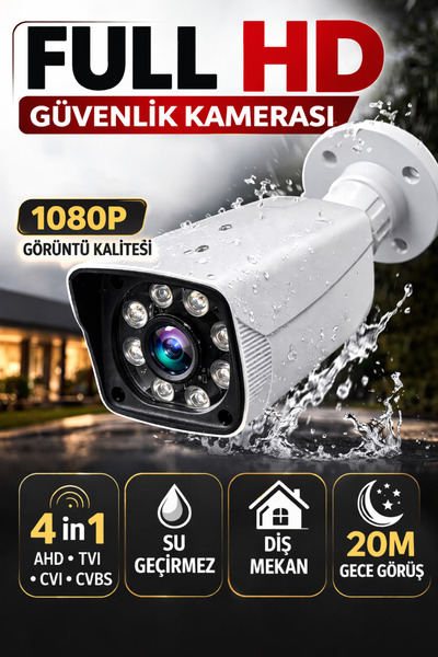 Ecocam 2MP Full HD 1080P AHD Güvenlik Kamerası 20m Gece Görüşlü Su Geçirmez D...